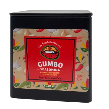 A packaged product labeled 'Gumbo Seasoning' by Chef Diva, indicating a blend of spices or seasonings for cooking.